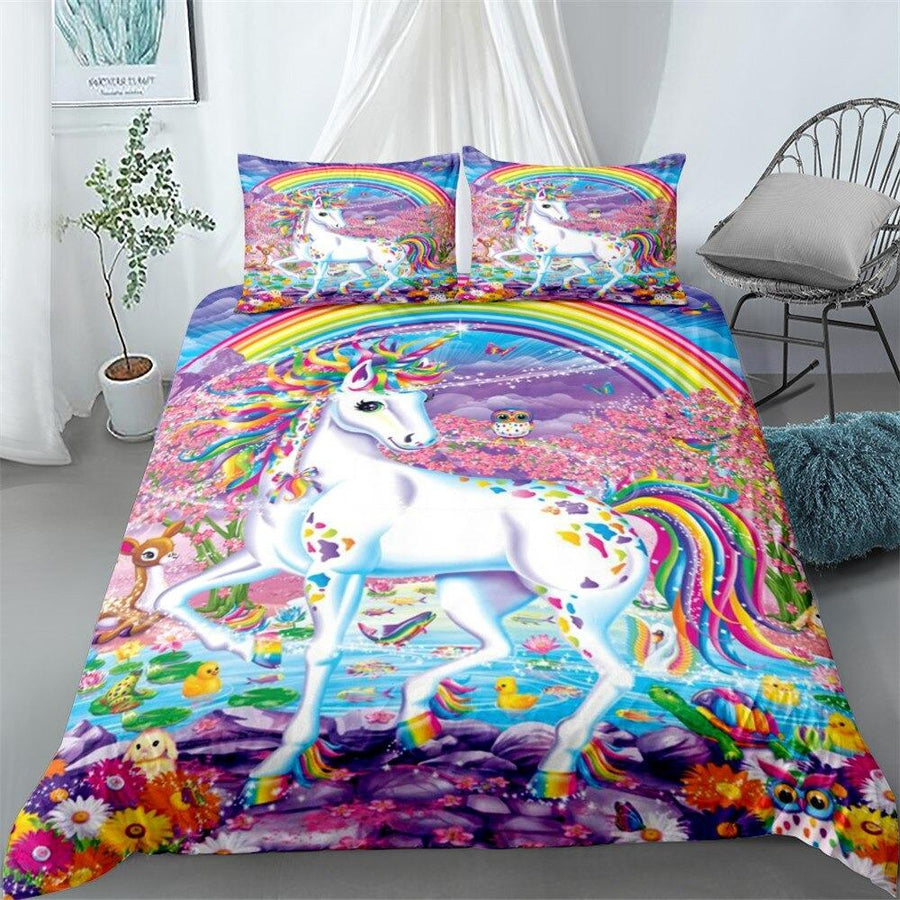 Bedlam Housse de couette licorne phosphorescente - Lit double 200 x 200 cm - Réversible 2 motifs - Parure de lit rose magique et lilas pour fille - 2 taies d'oreiller Bedlam Housse de couette licorne phosphorescente - Lit double 200 x 200 cm - Réversible 2 motifs - Parure de lit rose magique et lilas pour fille - 2 taies d'oreiller