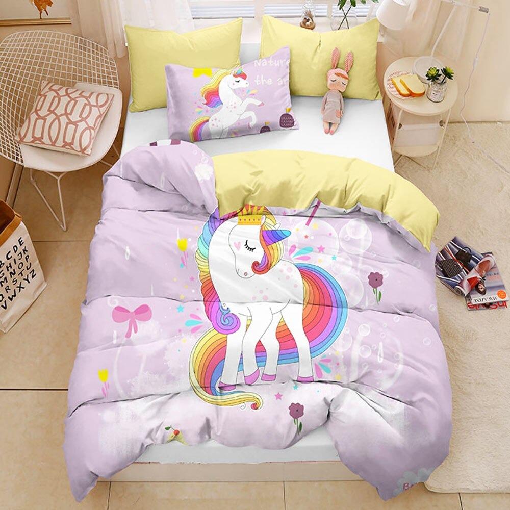 Housse De Couette 90x190 Cm Enfant Licorne Arc-en-Ciel - Microfibre Douce Réversible Avec 1 Taie D'Oreiller 65x65 Cm