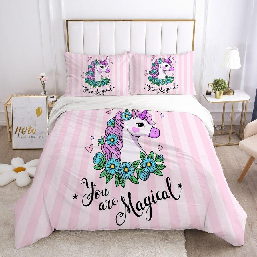 Housse De Couette Licorne Phosphorescente Bedlam 200x140 Cm - Rose Lilas, Étoiles Magiques Qui Brillent Dans Le Noir