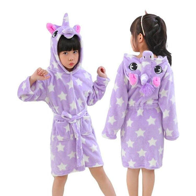 Peignoir Licorne Enfant Étoilé Violet à Capuche