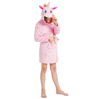 Peignoir Licorne Enfant Rose en Coton