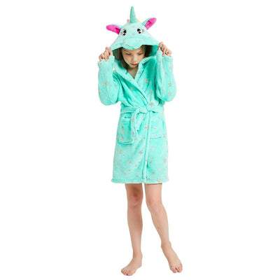 Peignoir Licorne Fille Vert en Coton