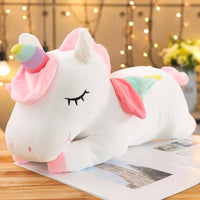 Peluche Licorne Arc-en-ciel Couchée blanche