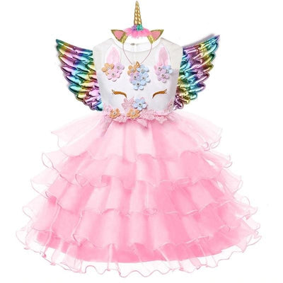 Robe Licorne à Volants en Tulle Rose
