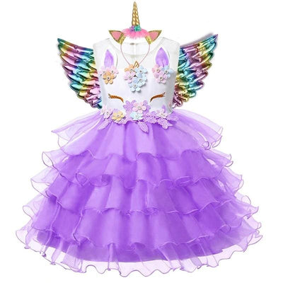 Robe Licorne à Volants en Tulle Violet