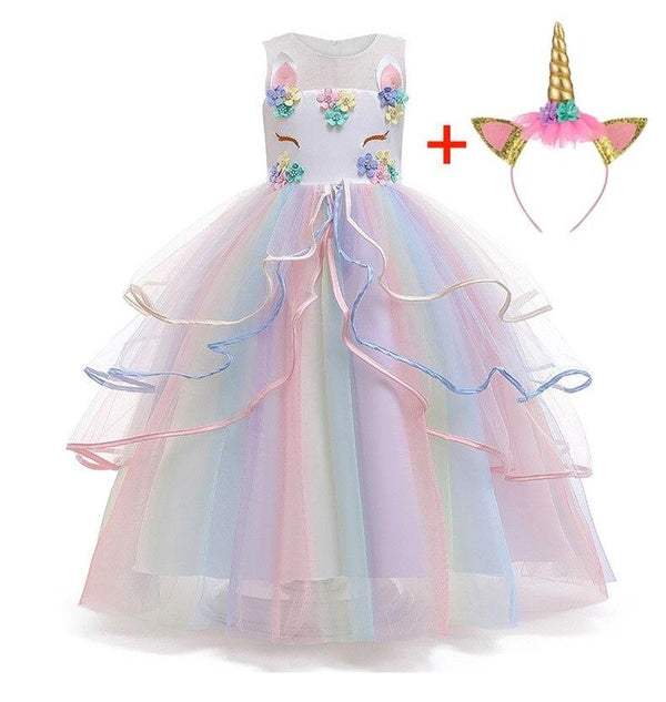 YYDSXK Robe Princesse Fille, Deguisement Licorne avec Accessoires