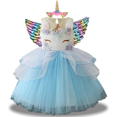 Robe Licorne Fête avec Ailes Bleu