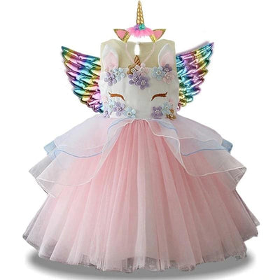 Robe Licorne Fête avec Ailes Rose