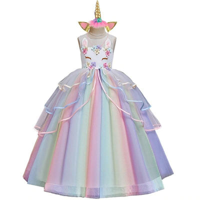 Robe Princesse Licorne Fille Arc-en-Ciel