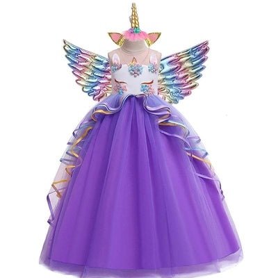 Robe Licorne Fille avec Ailes Violet