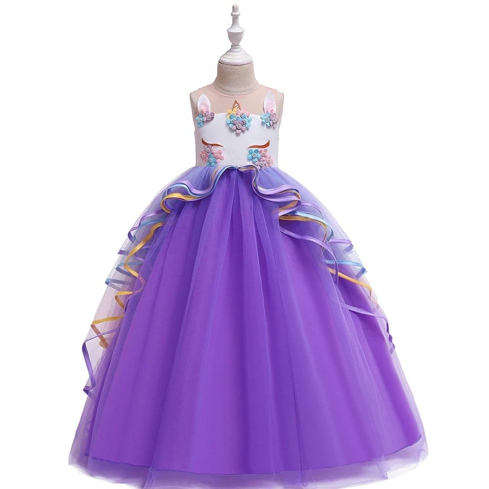 Amzbarley Déguisement Enfants Tenue Filles Licorne Robe Princesse Fête D'anniversaire Halloween