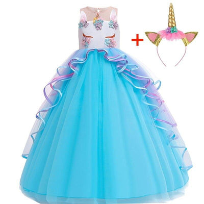 Robe Licorne Fille Princesse Bleu