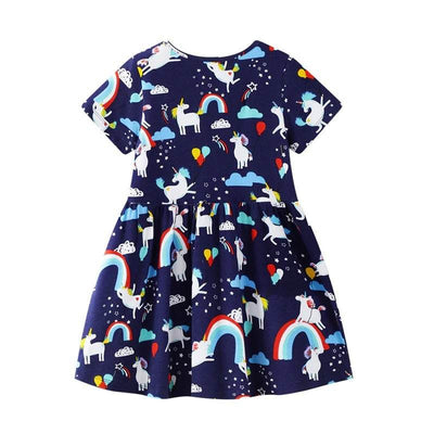 Robe Licorne Fille Manches Courtes Bleu Marine