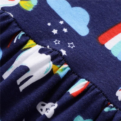 Robe Licorne Fille Manches Courtes Bleu Marine