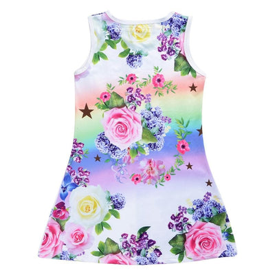 Robe Courte Licorne Fleurs Fille