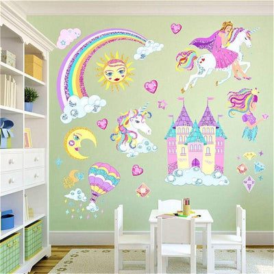 Sticker Mural Château Licorne Fille