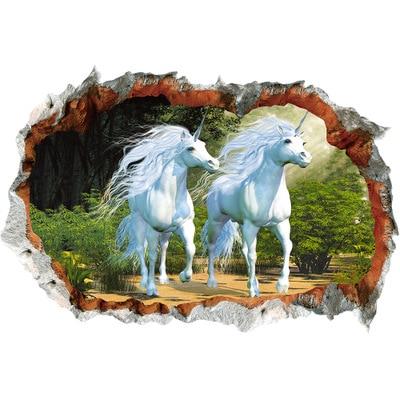 Autocollant Mural Licorne Et Poney – Arc-en-ciel, Vinyle, Amovible, 3D – Fabriqué Aux USA