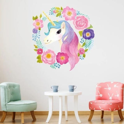 Sticker Licorne Fleurs