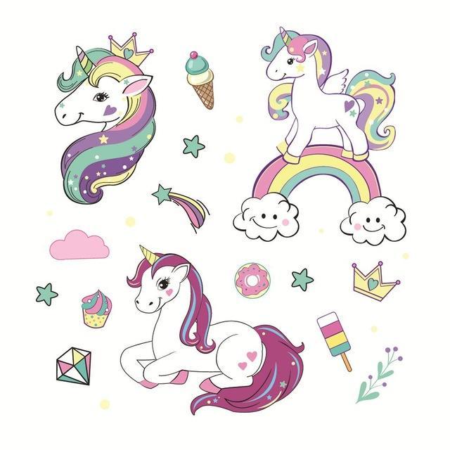 Stickers Muraux Licorne Montgolfière Aquarelle | Autocollant Enfant Chambre 2 Feuilles 30x90cm | Vinyle Amovible