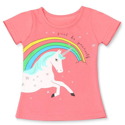 T-Shirt Licorne arc-en-ciel Rouge Fille
