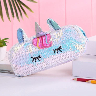 Trousse licorne sequins bleu