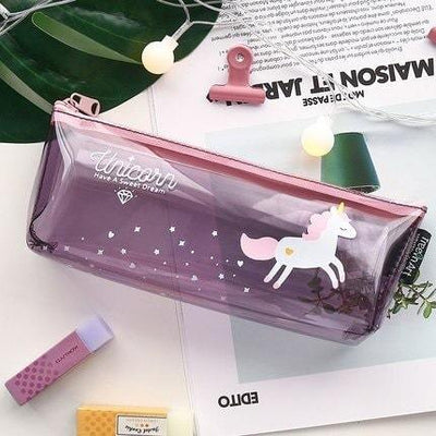 Trousse Licorne Transparente école violette